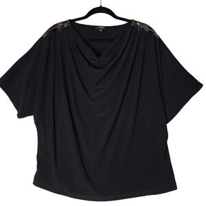 Elementz Woman Top Womens 2X Black Cowl‎ Neck Gold Zipper Shoulder Detail Chic